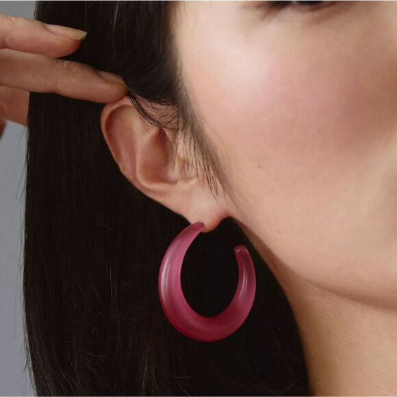 NWT Anthropologie Pink Cat's Eye Stone Pierced Hoop Earrings 1.70" Diameter - Picture 1 of 8